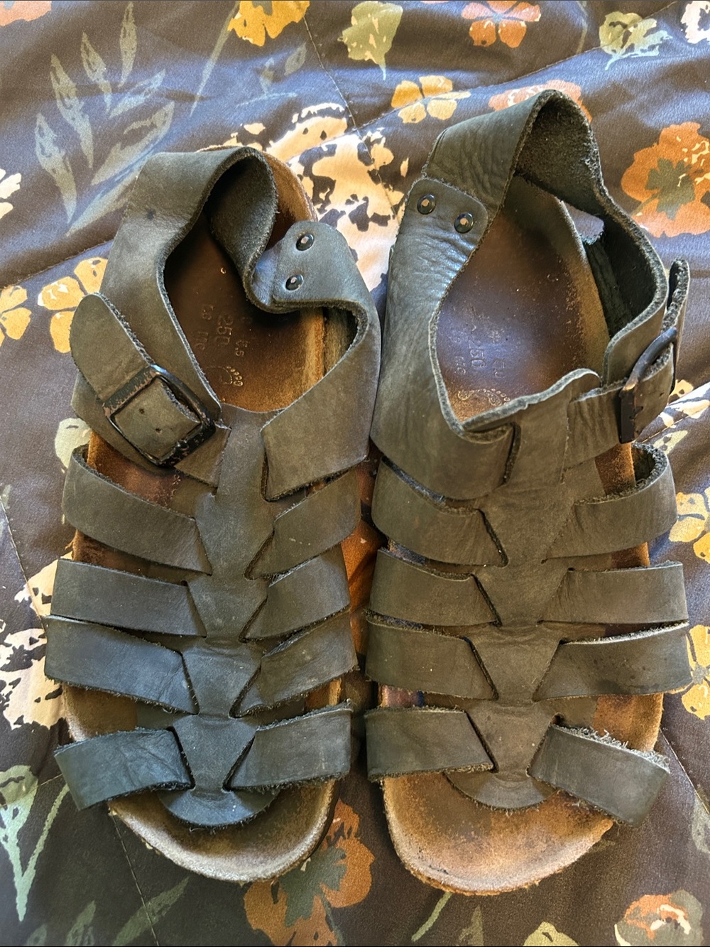 Women’s Vintage Papillio Birkenstock Black Leather Fisherman Sandals Sz 39 8.5